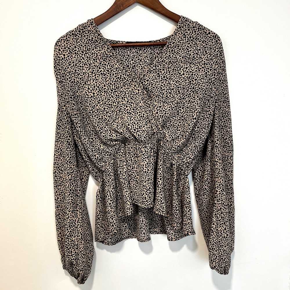 Long Sleeve Dalmatian Print Peplum Top